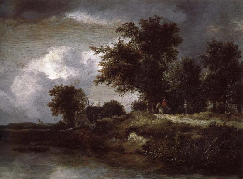 Jacob van Ruisdael Wooded river bank oil painting picture